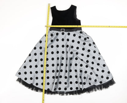Dunnes Girls Black Polka Dot Long Ball Gown Party Dress Age 9