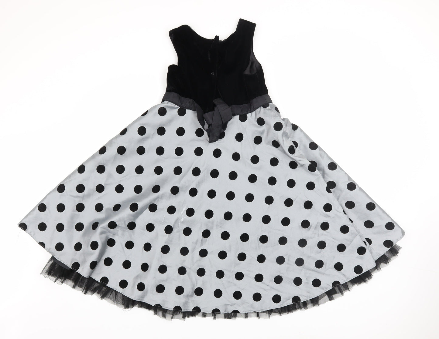Dunnes Girls Black Polka Dot Long Ball Gown Party Dress Age 9
