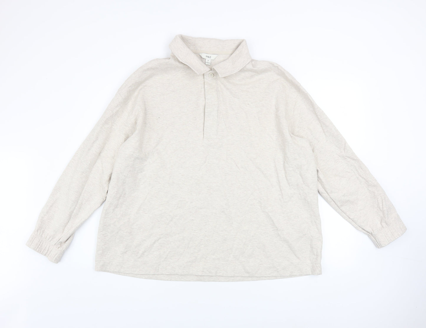 Mens UK Size 2XL Marks and Spencer Beige Henley Sweatshirt