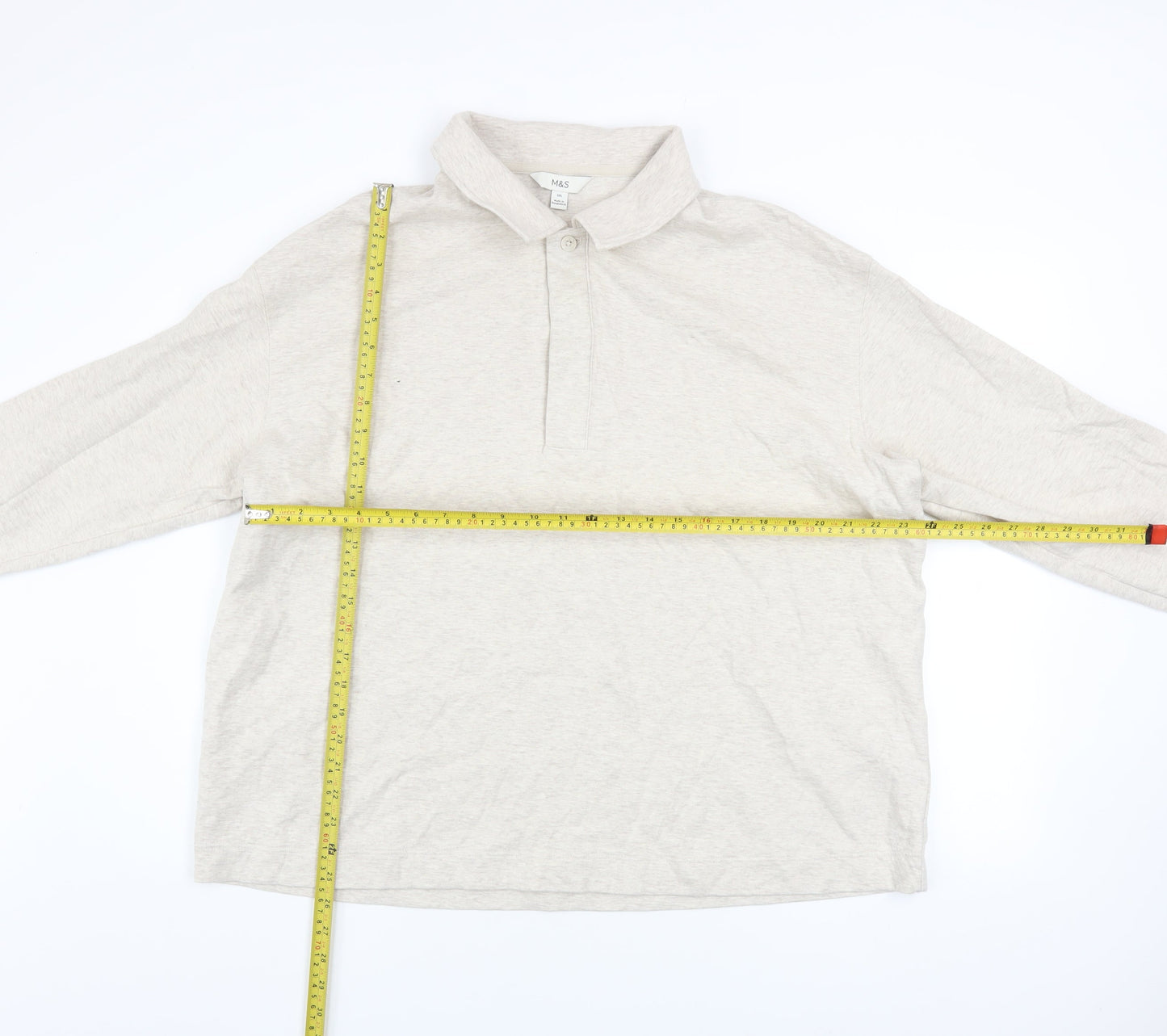 Mens UK Size 2XL Marks and Spencer Beige Henley Sweatshirt