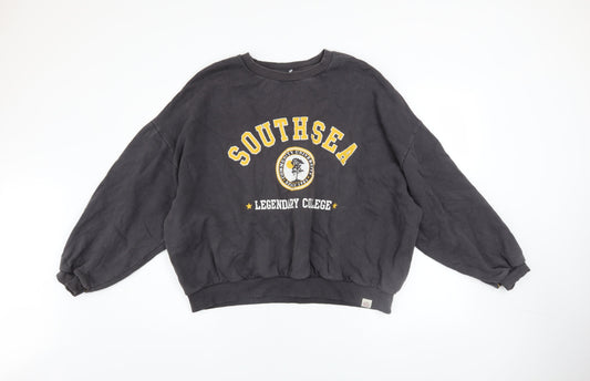 Womens UK Size L Pull & Bear Black Pullover Sweatshirt