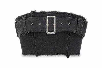 Missguided Womens Black Cropped Denim Bustier Top UK 10
