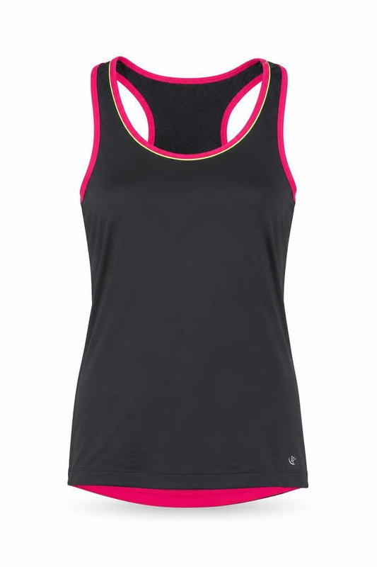 Front view of Dunnes Women Black Racerback Tank Top, size 8, Athletic Fit