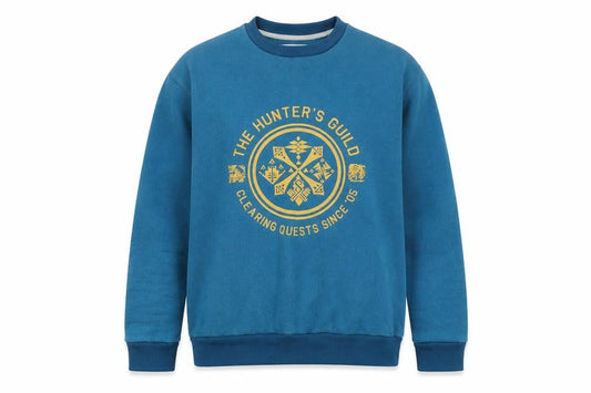 Front view of Insert Coin unisex blue graphic print pullover sweatshirt, size S