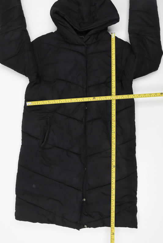 Next Girls Black Hooded Puffer Coat 14 Years Long Winter Jacket