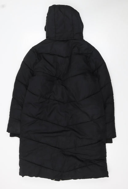 Next Girls Black Hooded Puffer Coat 14 Years Long Winter Jacket