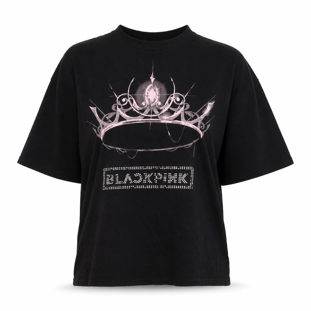 Womens UK Size M BLACKPINK Black Basic T-Shirt