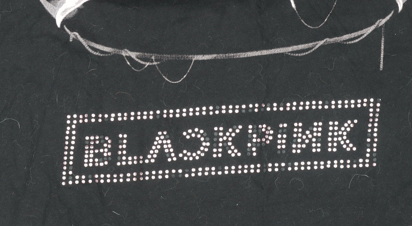 Womens UK Size M BLACKPINK Black Basic T-Shirt