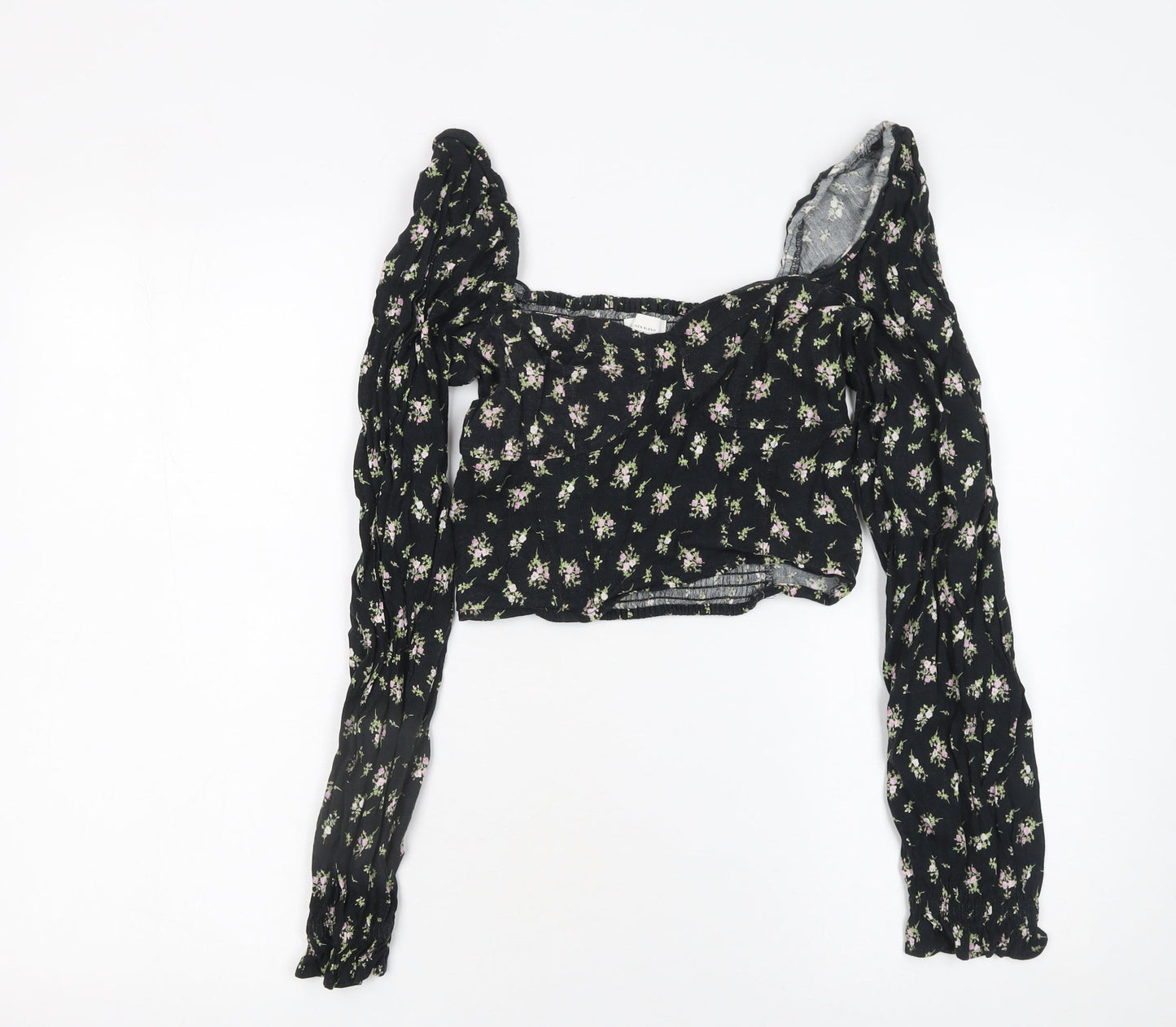 Womens UK Size 8 H&M Black Cropped Blouse