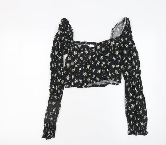 Womens UK Size 8 H&M Black Cropped Blouse