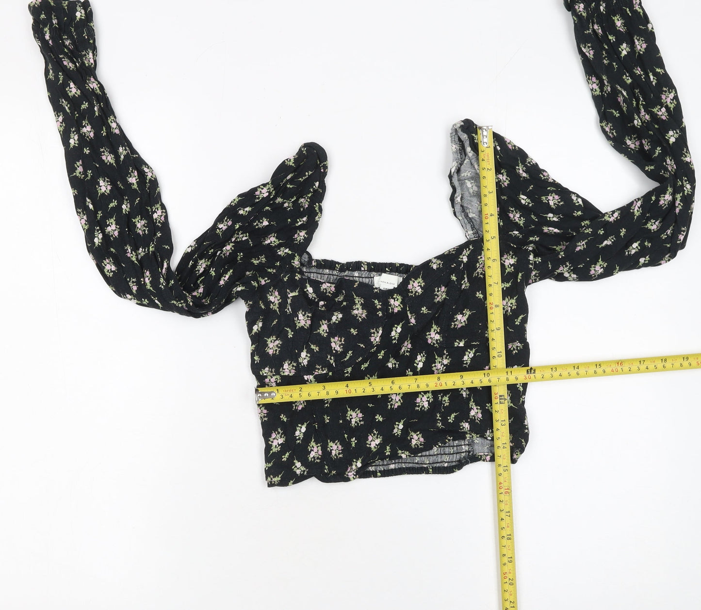 Womens UK Size 8 H&M Black Cropped Blouse
