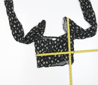 Womens UK Size 8 H&M Black Cropped Blouse