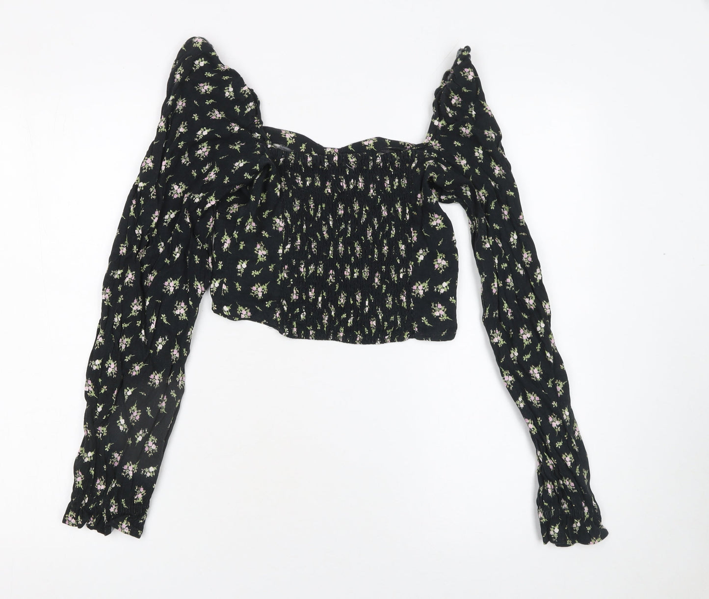 Womens UK Size 8 H&M Black Cropped Blouse