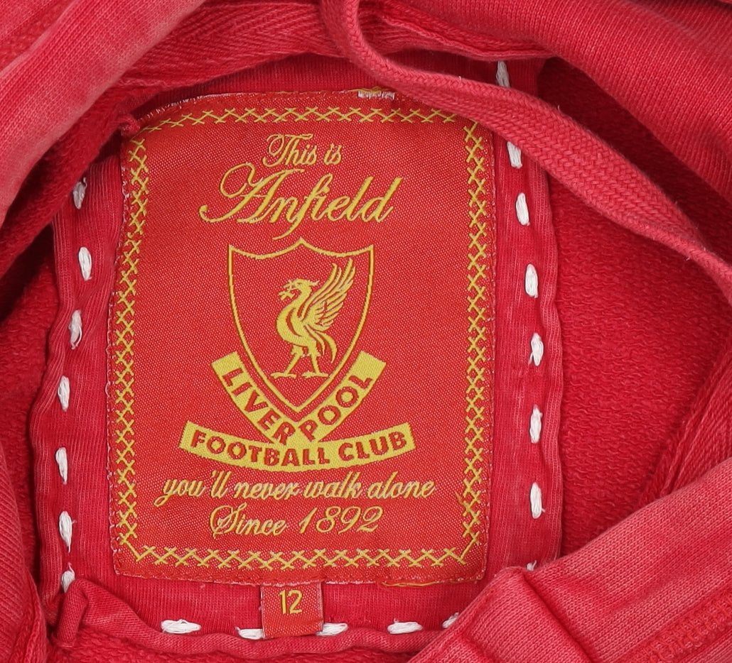 Womens UK Size 12 Liverpool Football Club Red Henley Hoodie