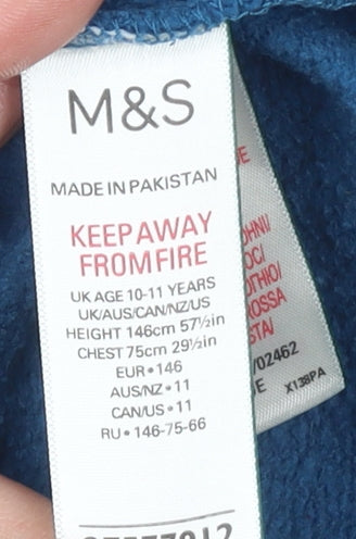 Boys UK Size 11 Years Marks and Spencer Blue Pullover Hoodie