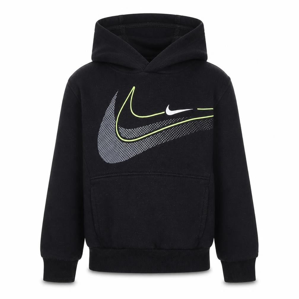 Front view of Nike boys’ black pullover hoodie 2-3 years fleece graphic logo sweatshirt