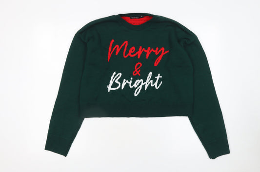 Womens UK Size S Boohoo Green Pullover Jumper