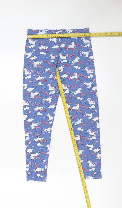 Next Girls Blue Unicorn Rainbow Leggings 11 Years Ankle Length Stretch Cotton