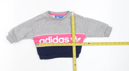 adidas Unisex Baby Grey Colourblock Logo Pullover Sweatshirt 0-3 Months