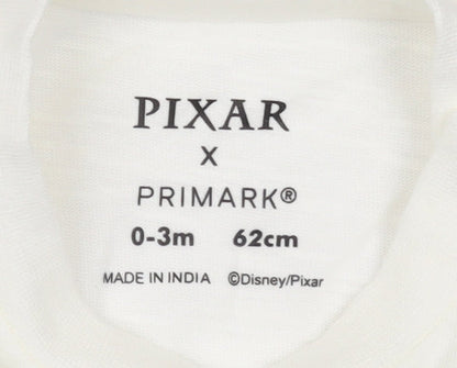 Primark Disney Pixar White Baby T-Shirt 0-3 Months Unisex Cartoon Print