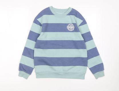 Dunnes Stores Boys Blue Striped Pullover Sweatshirt 9-10 Years Skateboarding Print