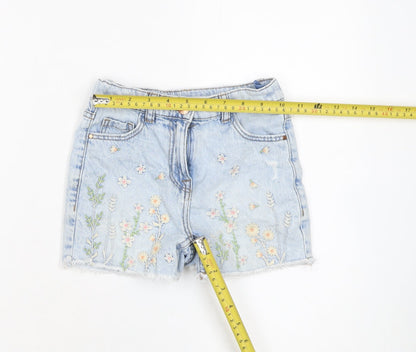 NEXT Girls Blue Floral Embroidered Denim Cut-Off Shorts Size 6 Years