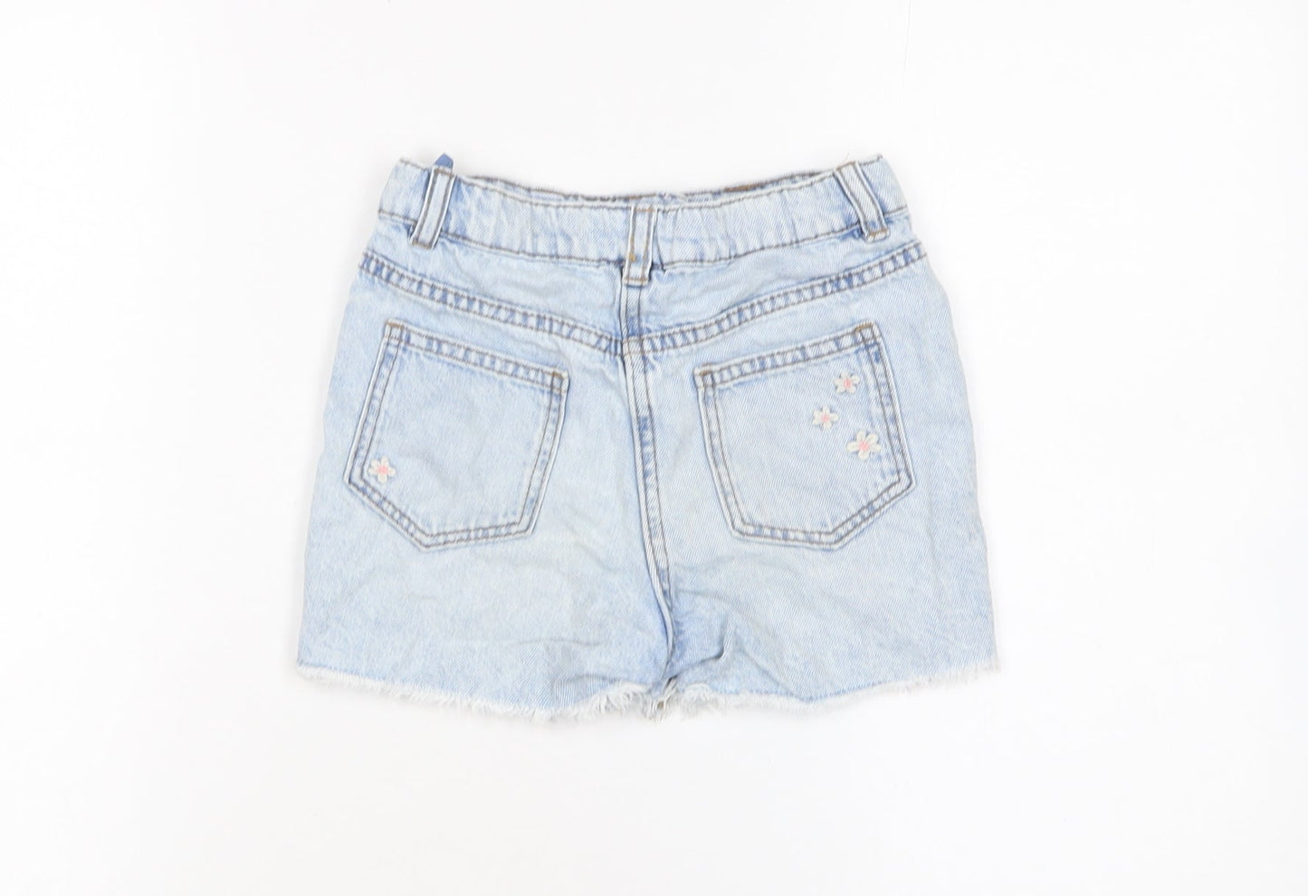NEXT Girls Blue Floral Embroidered Denim Cut-Off Shorts Size 6 Years