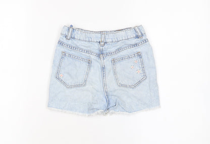 NEXT Girls Blue Floral Embroidered Denim Cut-Off Shorts Size 6 Years
