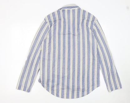 Primark Men's Blue Striped Long Sleeve Button-Up Shirt Size S