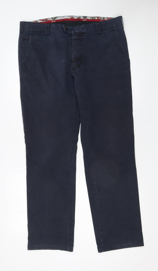 Mens UK Size 38/32 Meyer Regular Fit Chino Blue Trousers