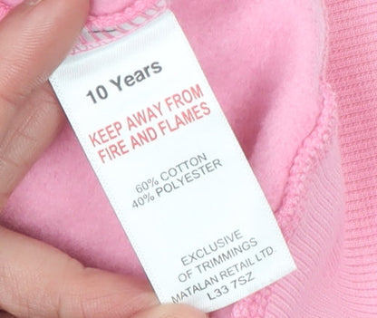 Matalan Girls Pink Graphic Crew Neck Sweatshirt 10 Years Cotton Blend