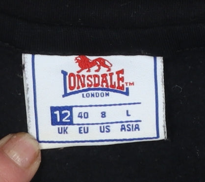 Womens UK Size 12 Lonsdale Black Pullover Hoodie