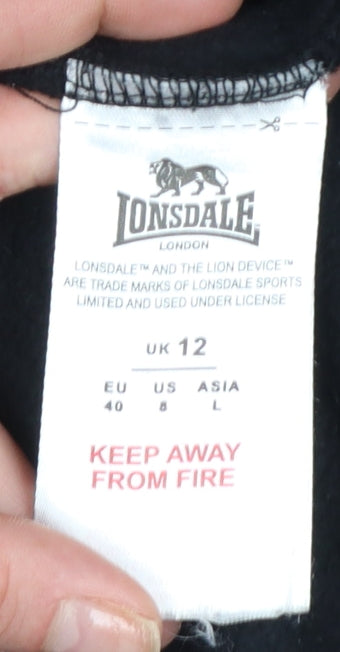 Womens UK Size 12 Lonsdale Black Pullover Hoodie