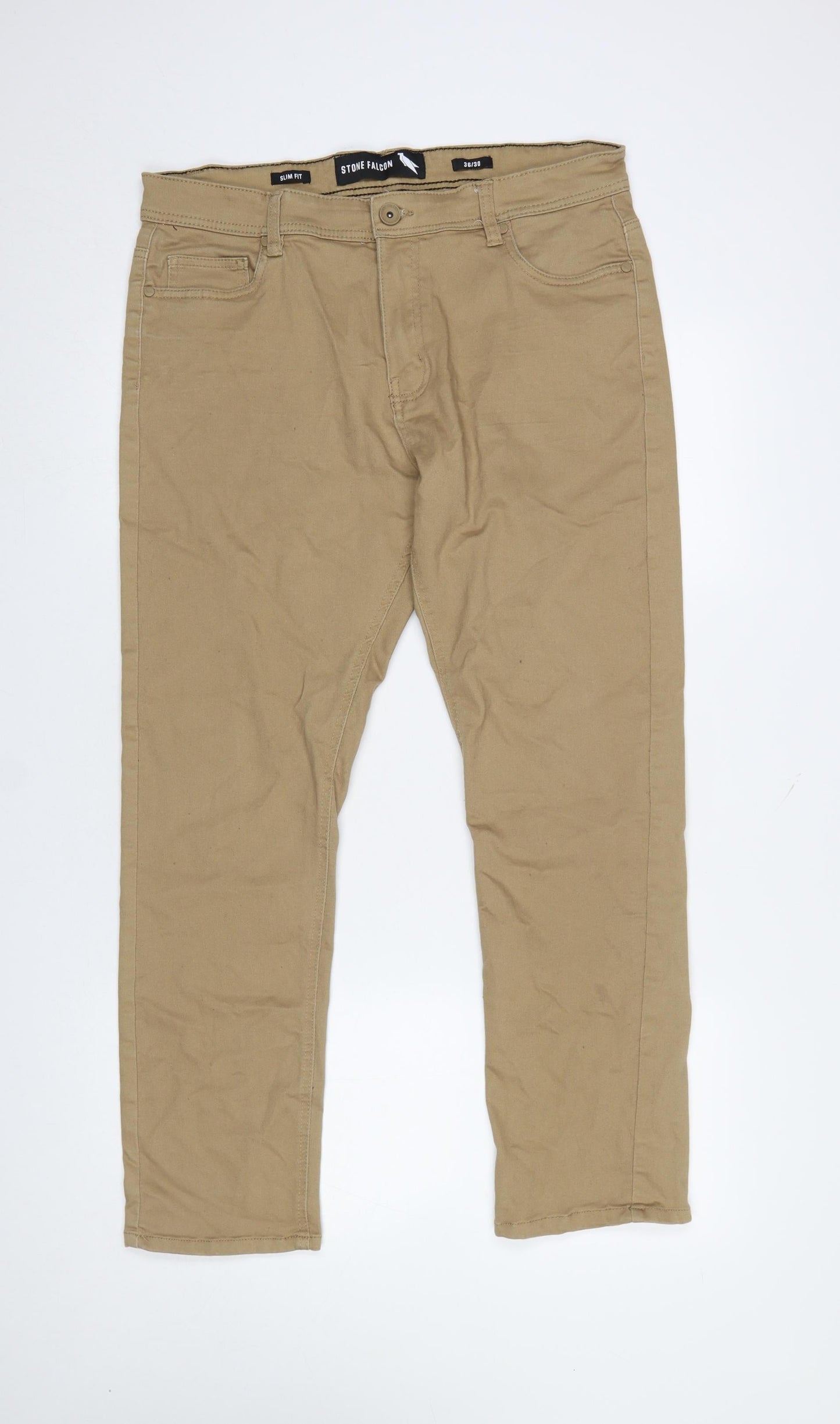Mens UK Size 36/30 Stone Falcon Slim Fit Straight Beige Jeans