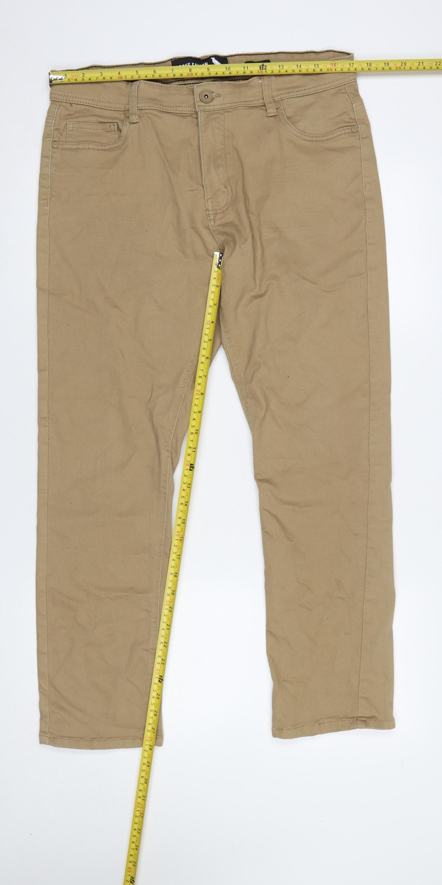 Mens UK Size 36/30 Stone Falcon Slim Fit Straight Beige Jeans