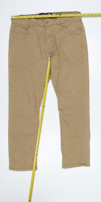 Mens UK Size 36/30 Stone Falcon Slim Fit Straight Beige Jeans