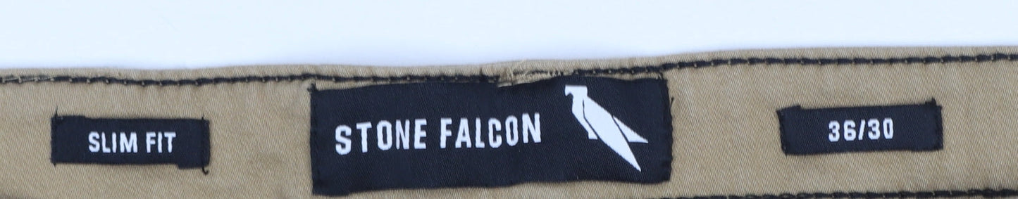 Mens UK Size 36/30 Stone Falcon Slim Fit Straight Beige Jeans