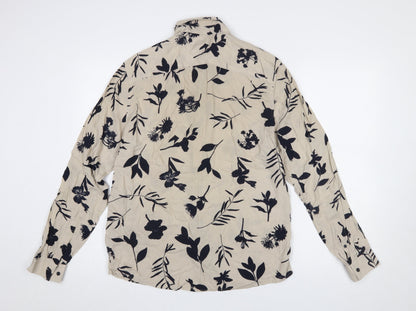 H&M Men’s Beige Floral Viscose Long Sleeve Button-Up Shirt M