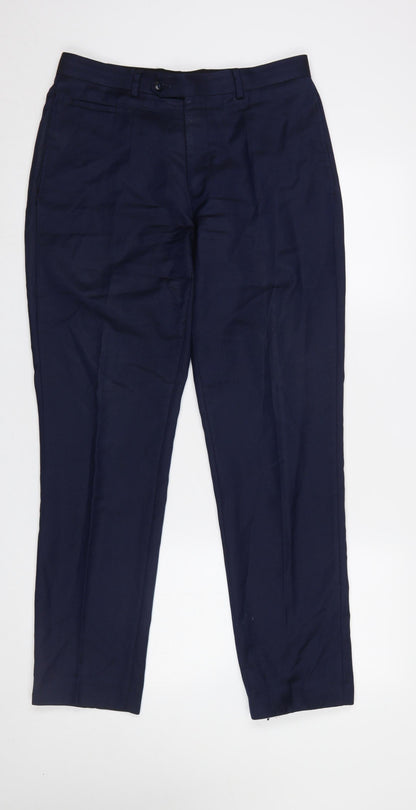 Mens UK Size 32R Remus Uomo Slim Fit Dress Pants Blue Trousers