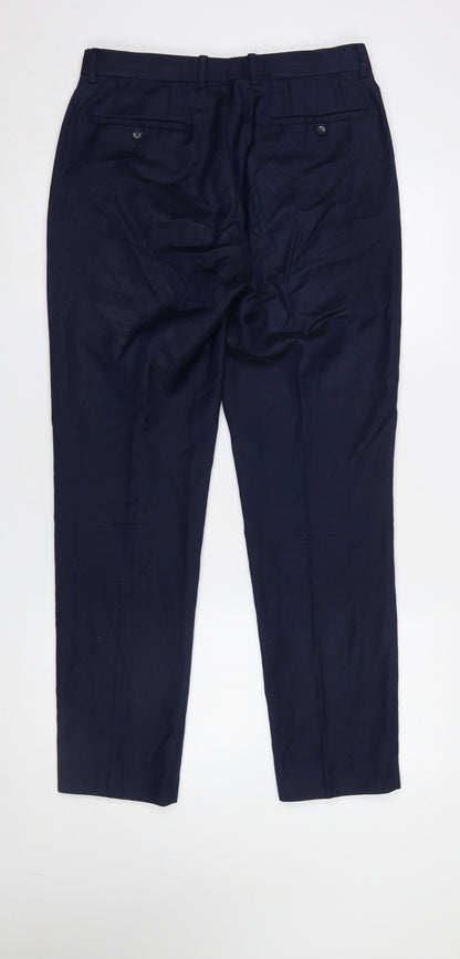 Mens UK Size 32R Remus Uomo Slim Fit Dress Pants Blue Trousers