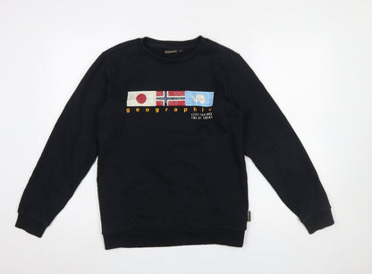 Napapijri Boys Black 14 Years Crew Neck Pullover Graphic Sweatshirt
