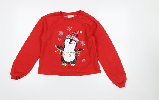 Lipsy Girls Red Sequin Penguin Christmas Pullover Sweatshirt 11-12 Years