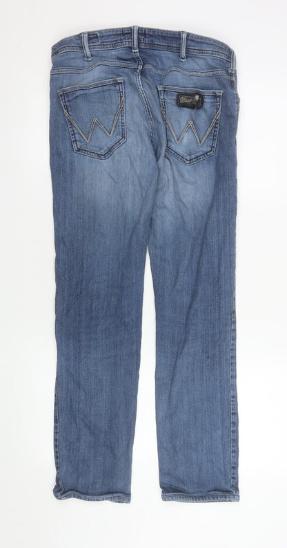 Mens UK Size 34 Wrangler Regular Fit Straight Blue Jeans