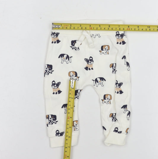 George Unisex Baby White Cotton Dog Print Jogger Trousers 3-6 Months