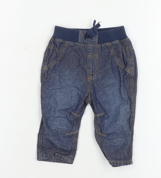 George Unisex Baby Blue Denim Jeans 3-6 Months Elastic Waist Drawstring