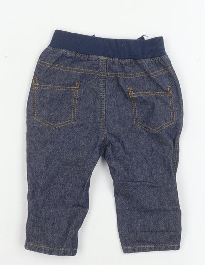 George Unisex Baby Blue Denim Jeans 3-6 Months Elastic Waist Drawstring