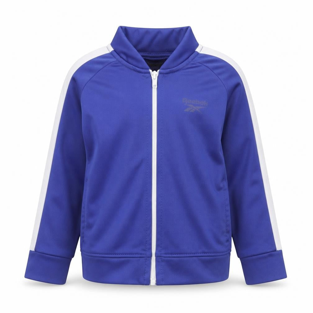 Front view of Reebok boys’ blue track jacket 2 years full zip lightweight sports