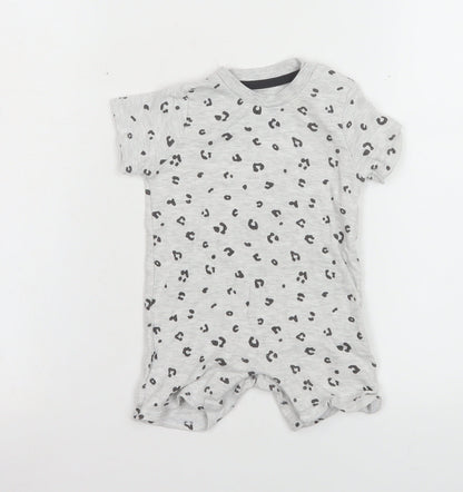 F&F Unisex Baby Grey Animal Print Romper 3-6 Months Cotton Blend Summer