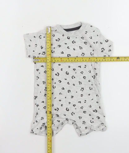 F&F Unisex Baby Grey Animal Print Romper 3-6 Months Cotton Blend Summer
