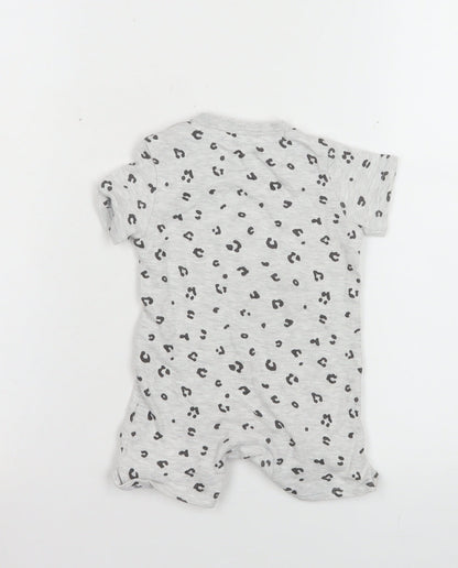 F&F Unisex Baby Grey Animal Print Romper 3-6 Months Cotton Blend Summer